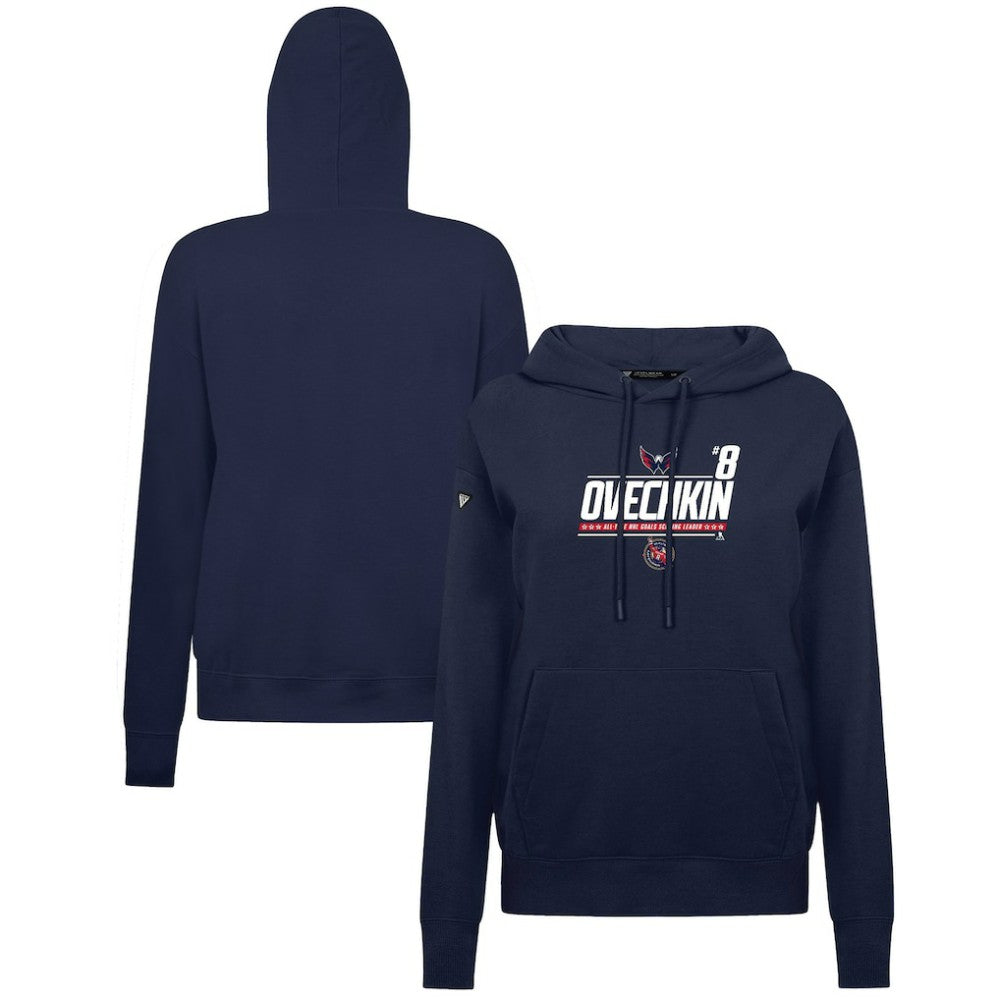 Alexander Ovechkin Washington Capitals Levelwear Women's NHL All-Time Leading Goal Scorer Milestone Stripes Name & Number Adorn Pullover Hoodie - Navy - NHL