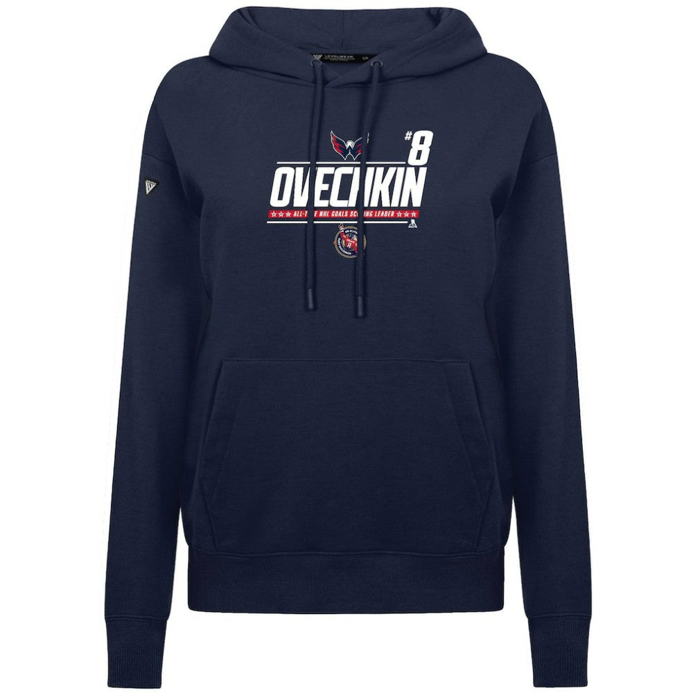 Alexander Ovechkin Washington Capitals Levelwear Women's NHL All-Time Leading Goal Scorer Milestone Stripes Name & Number Adorn Pullover Hoodie - Navy - NHL