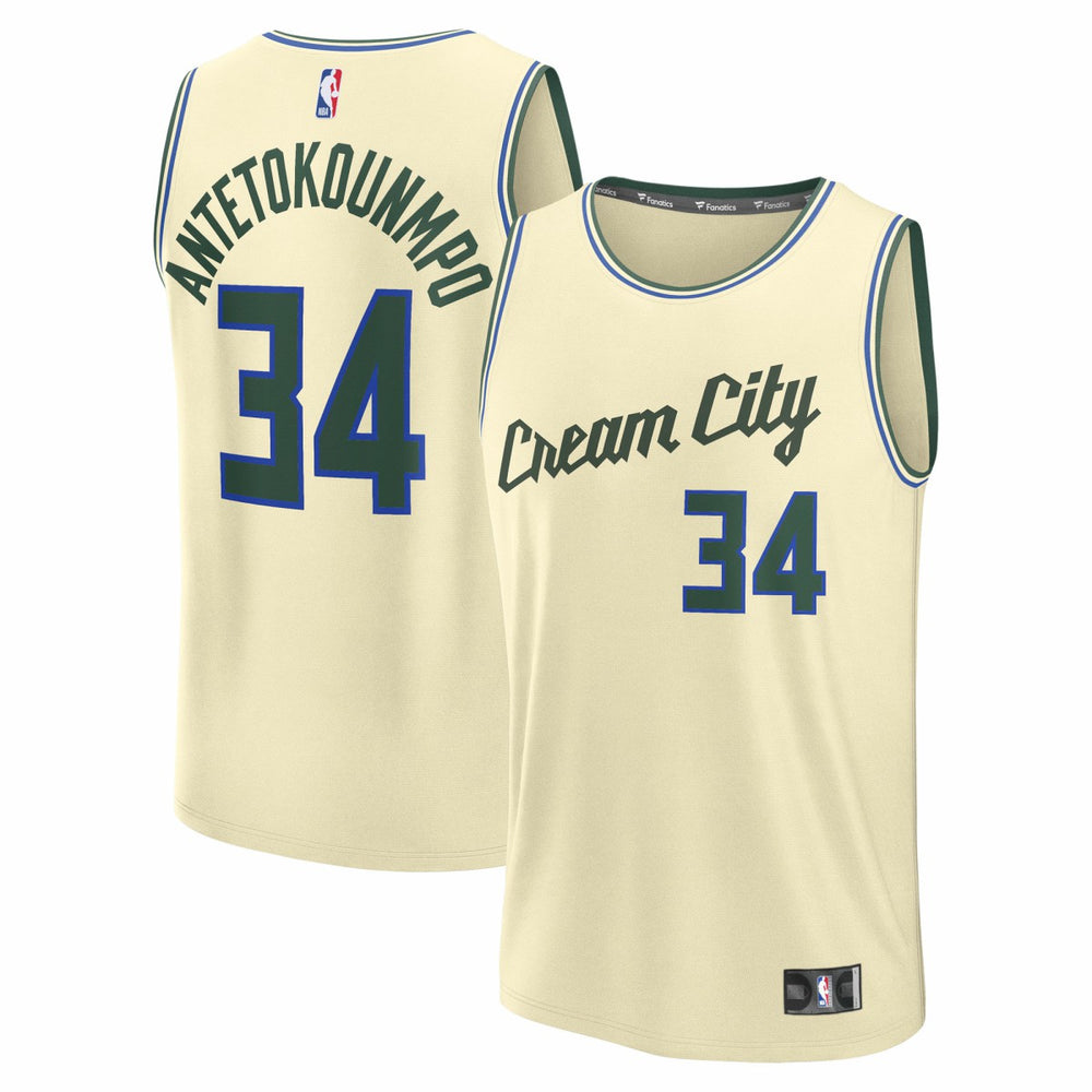 Giannis Antetokounmpo Milwaukee Bucks Youth 2025/26 City Edition Fast Break Jersey Cream - NBA