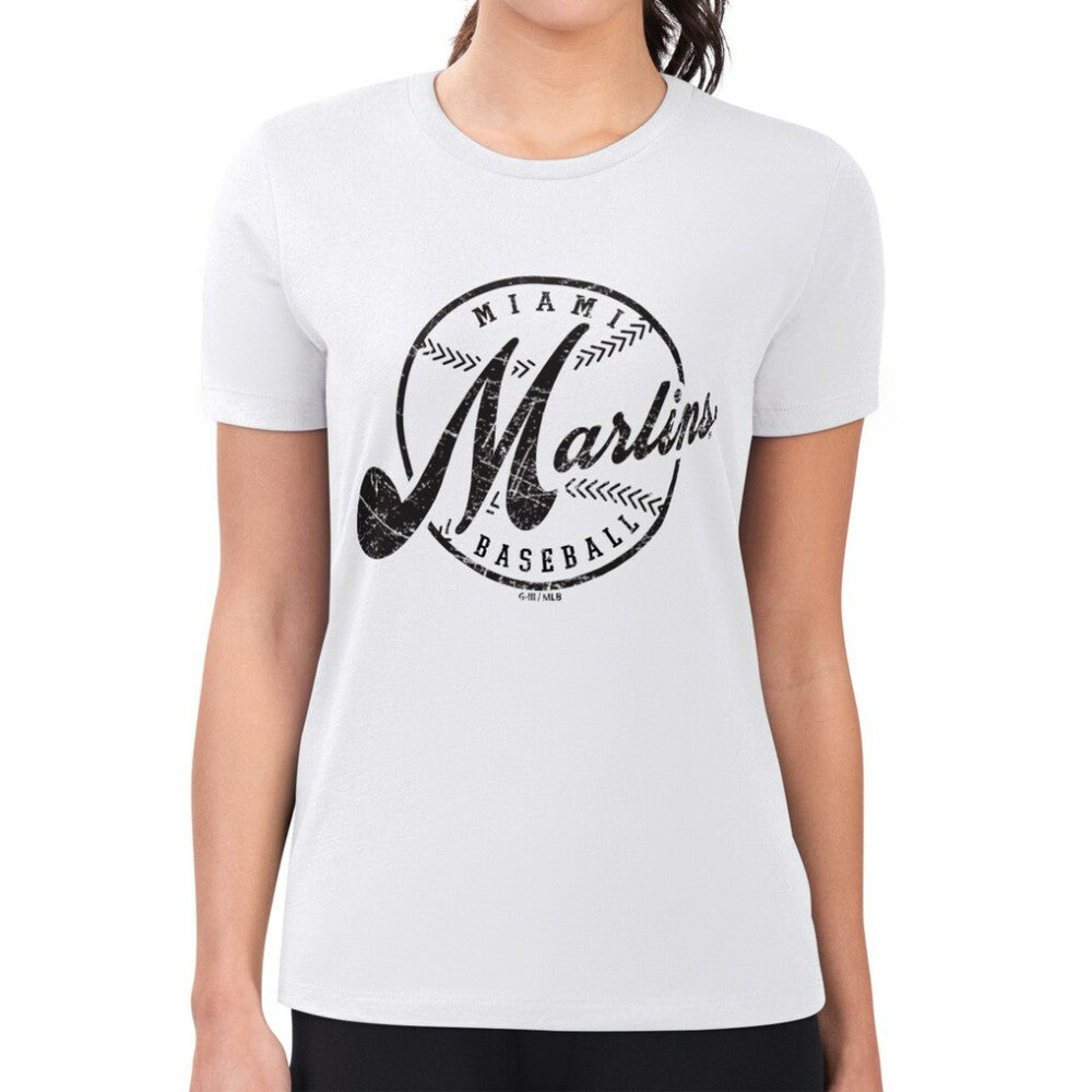 Miami Marlins G-III 4Her by Carl Banks Women's Super-Slim Fit Lightweight Distressed Baseball Team T-Shirt - MLB