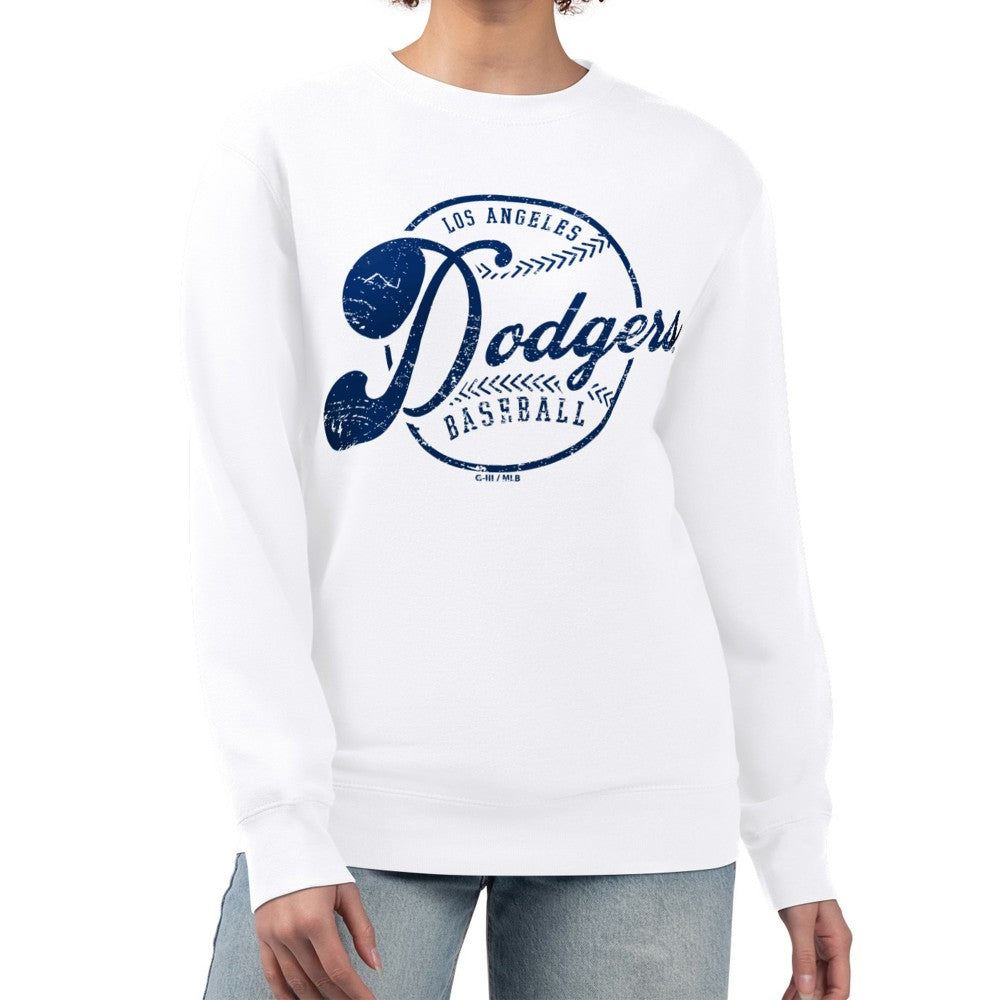 Los Angeles Dodgers G-III 4Her by Carl Banks Women's Distressed Baseball Team Fleece Pullover Sweatshirt - MLB