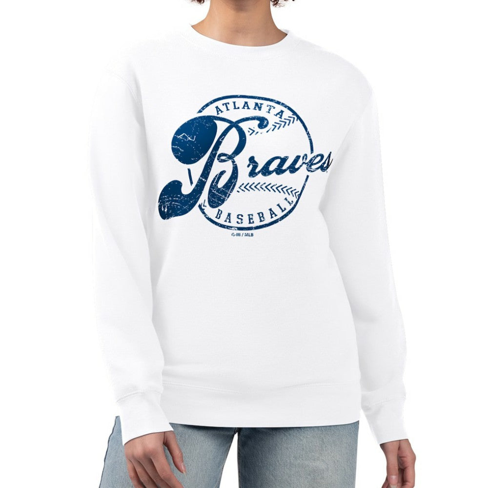Atlanta Braves G-III 4Her by Carl Banks Women's Distressed Baseball Team Fleece Pullover Sweatshirt - MLB