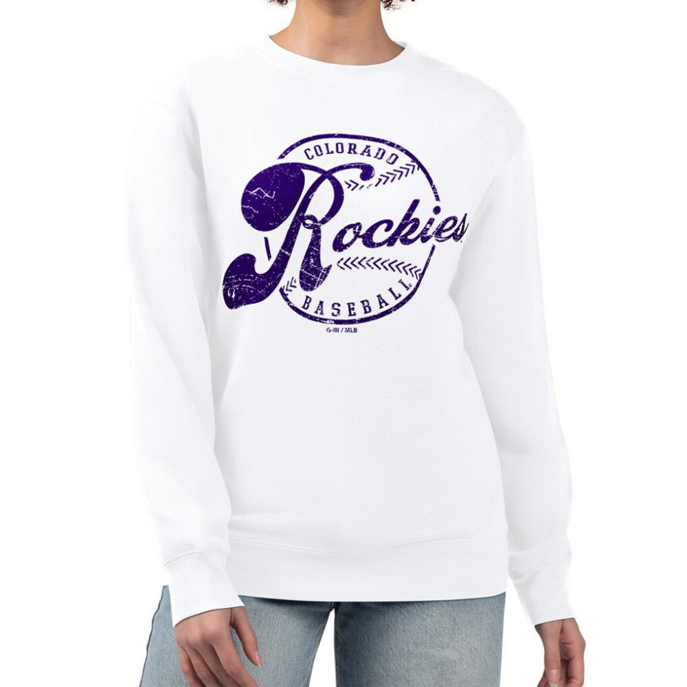 Colorado Rockies G-III 4Her by Carl Banks Women's Distressed Baseball Team Fleece Pullover Sweatshirt - MLB
