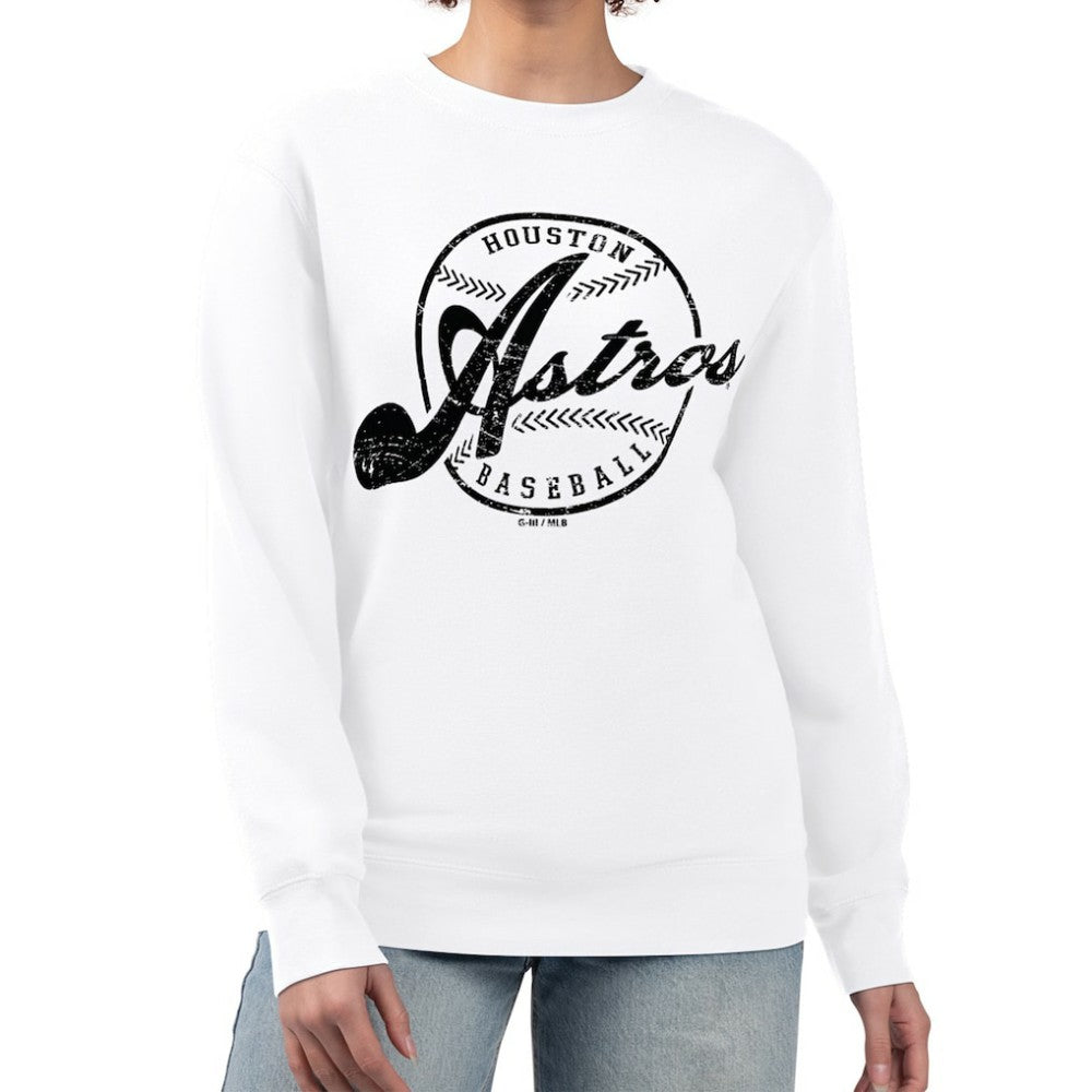 Houston Astros G-III 4Her by Carl Banks Women's Distressed Baseball Team Fleece Pullover Sweatshirt - MLB