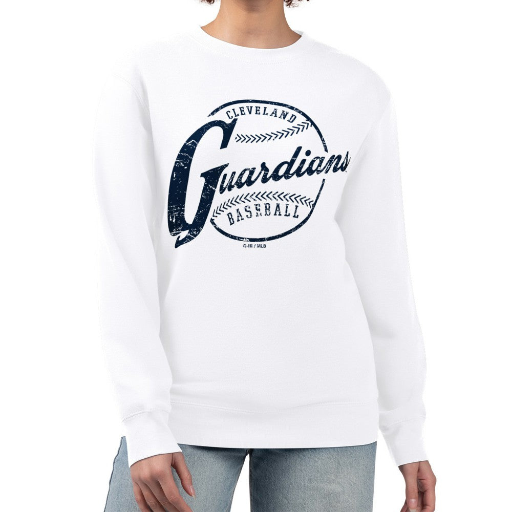 Cleveland Guardians G-III 4Her by Carl Banks Women's Distressed Baseball Team Fleece Pullover Sweatshirt - MLB