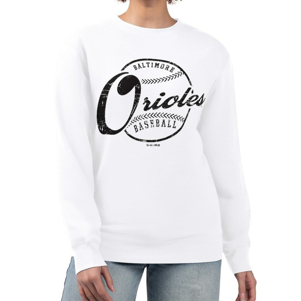 Baltimore Orioles G-III 4Her by Carl Banks Women's Distressed Baseball Team Fleece Pullover Sweatshirt - MLB