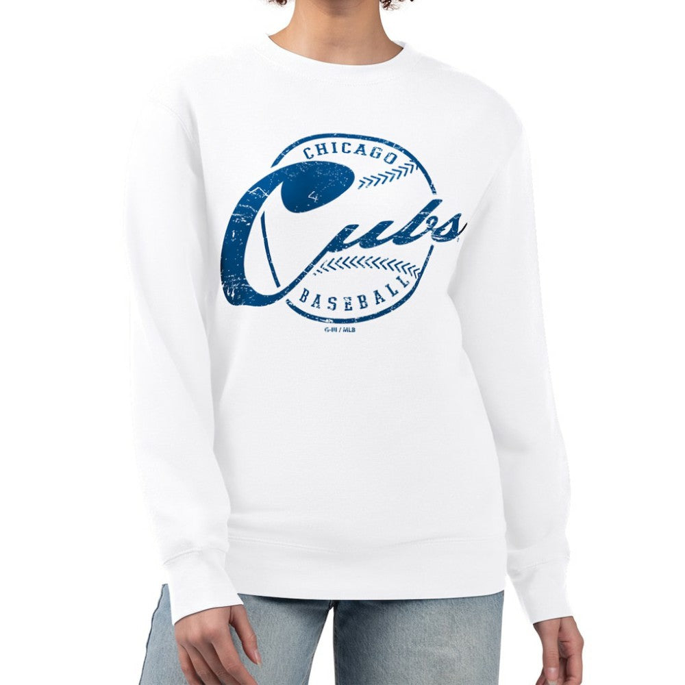 Chicago Cubs G-III 4Her by Carl Banks Women's Distressed Baseball Team Fleece Pullover Sweatshirt - MLB
