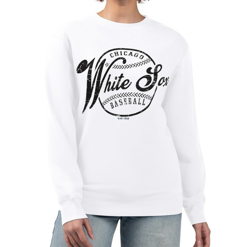 Chicago White Sox G-III 4Her by Carl Banks Women's Distressed Baseball Team Fleece Pullover Sweatshirt - MLB