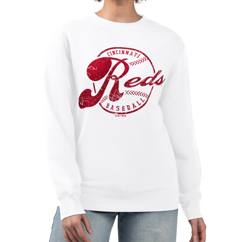 Cincinnati Reds G-III 4Her by Carl Banks Women's Distressed Baseball Team Fleece Pullover Sweatshirt - MLB