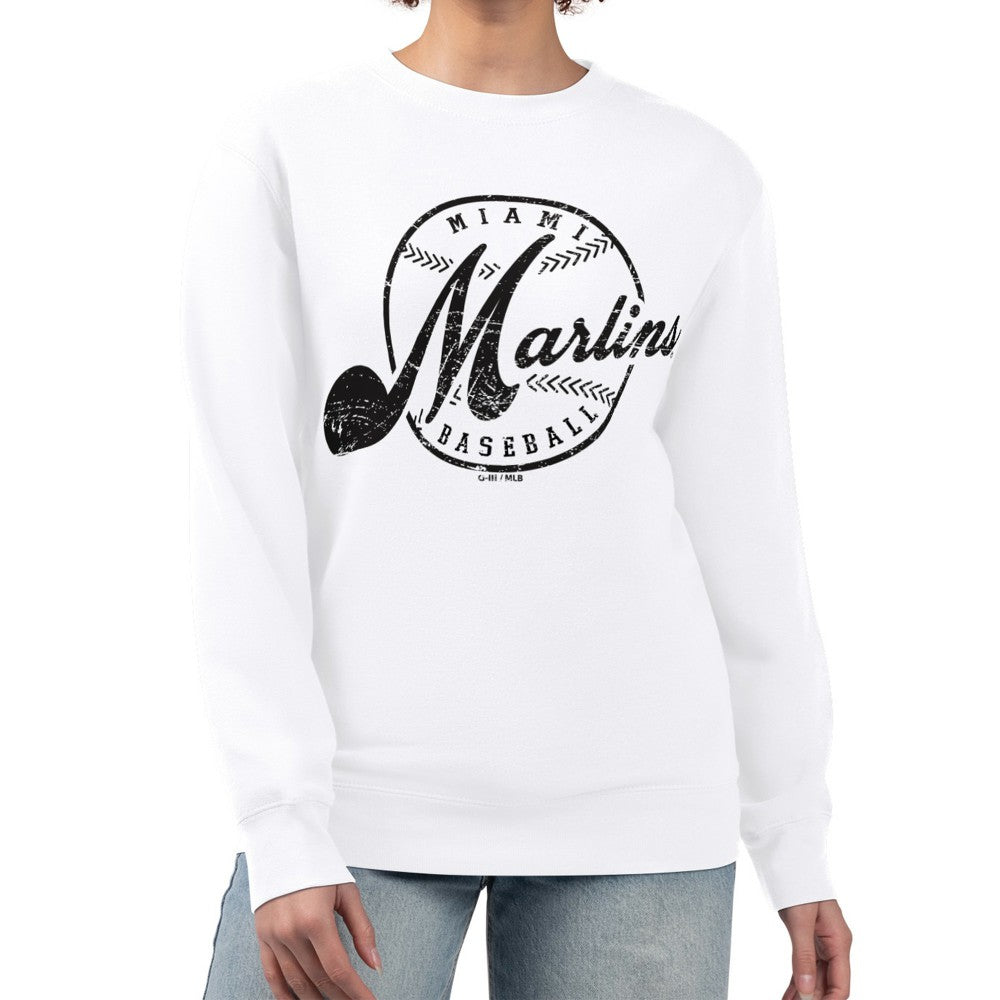 Miami Marlins G-III 4Her by Carl Banks Women's Distressed Baseball Team Fleece Pullover Sweatshirt - MLB