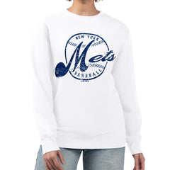New York Mets G-III 4Her by Carl Banks Women's Distressed Baseball Team Fleece Pullover Sweatshirt - MLB