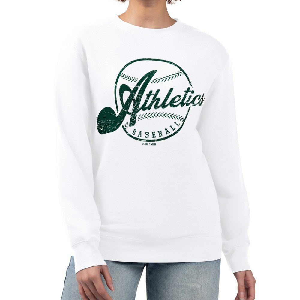Athletics G-III 4Her by Carl Banks Women's Distressed Baseball Team Fleece Pullover Sweatshirt - MLB