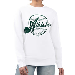 Athletics G-III 4Her by Carl Banks Women's Distressed Baseball Team Fleece Pullover Sweatshirt - MLB