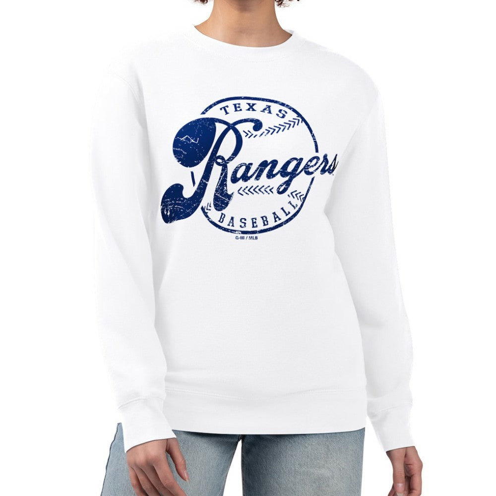 Texas Rangers G-III 4Her by Carl Banks Women's Distressed Baseball Team Fleece Pullover Sweatshirt - MLB