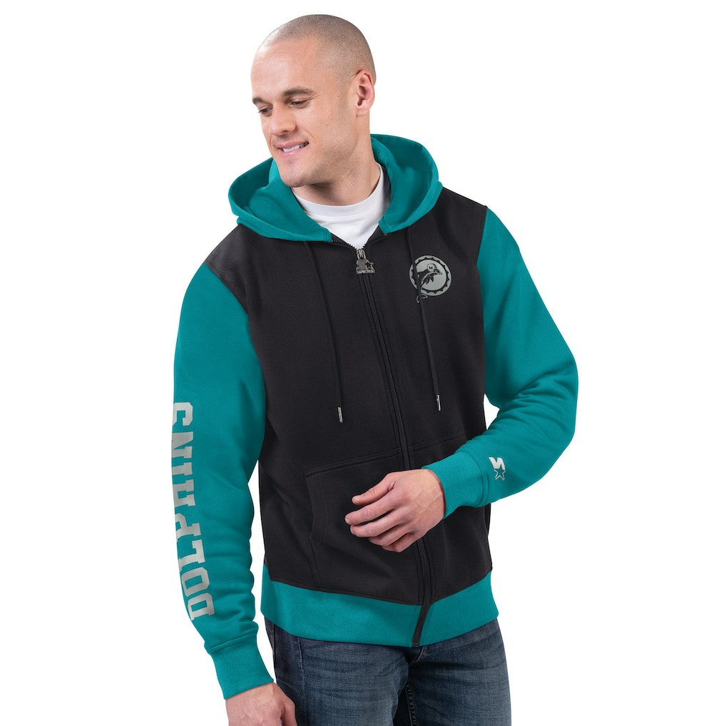 Miami Dolphins Starter Thursday Night Gridiron Full-Zip Hoodie Black/Aqua | NFL