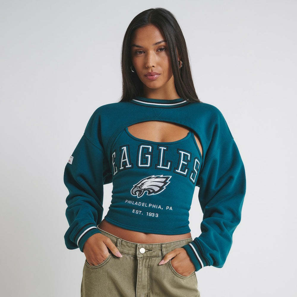 Philadelphia Eagles Off Season Women's Fleece Shrug Cami Midnight Green | NFL