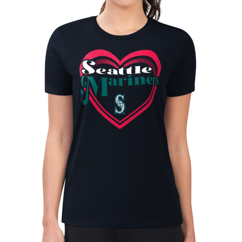 Seattle Mariners G-III 4Her by Carl Banks Women's Super-Slim Fit Lightweight Double Heart T-Shirt - MLB
