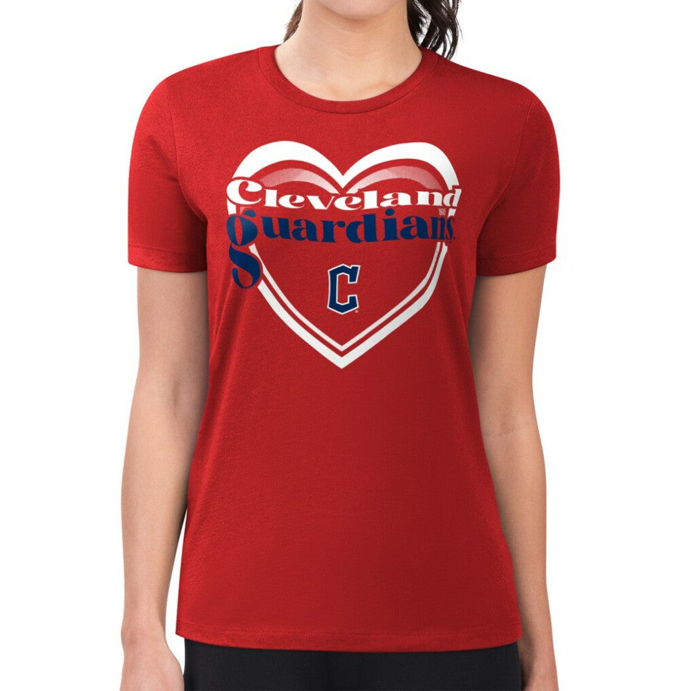 Cleveland Guardians G-III 4Her by Carl Banks Women's Super-Slim Fit Lightweight Double Heart T-Shirt - MLB