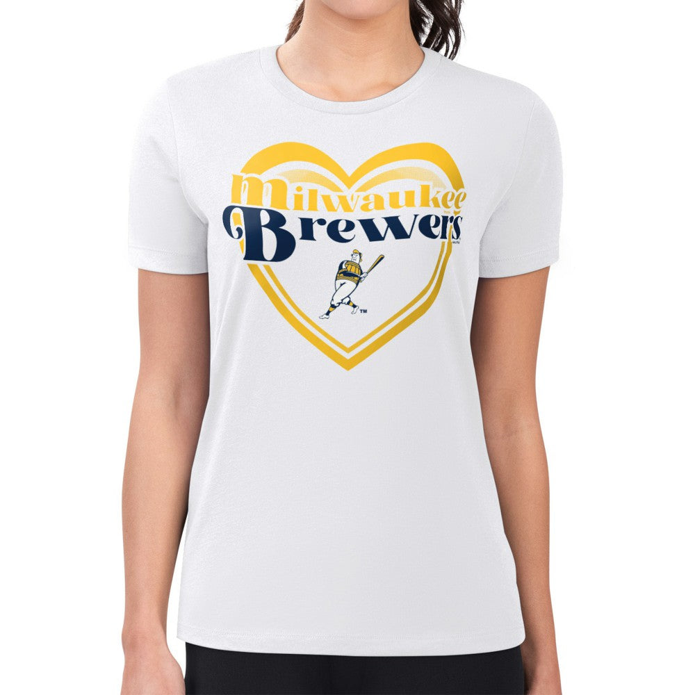 Milwaukee Brewers G-III 4Her by Carl Banks Women's Super-Slim Fit Lightweight Double Heart T-Shirt - MLB