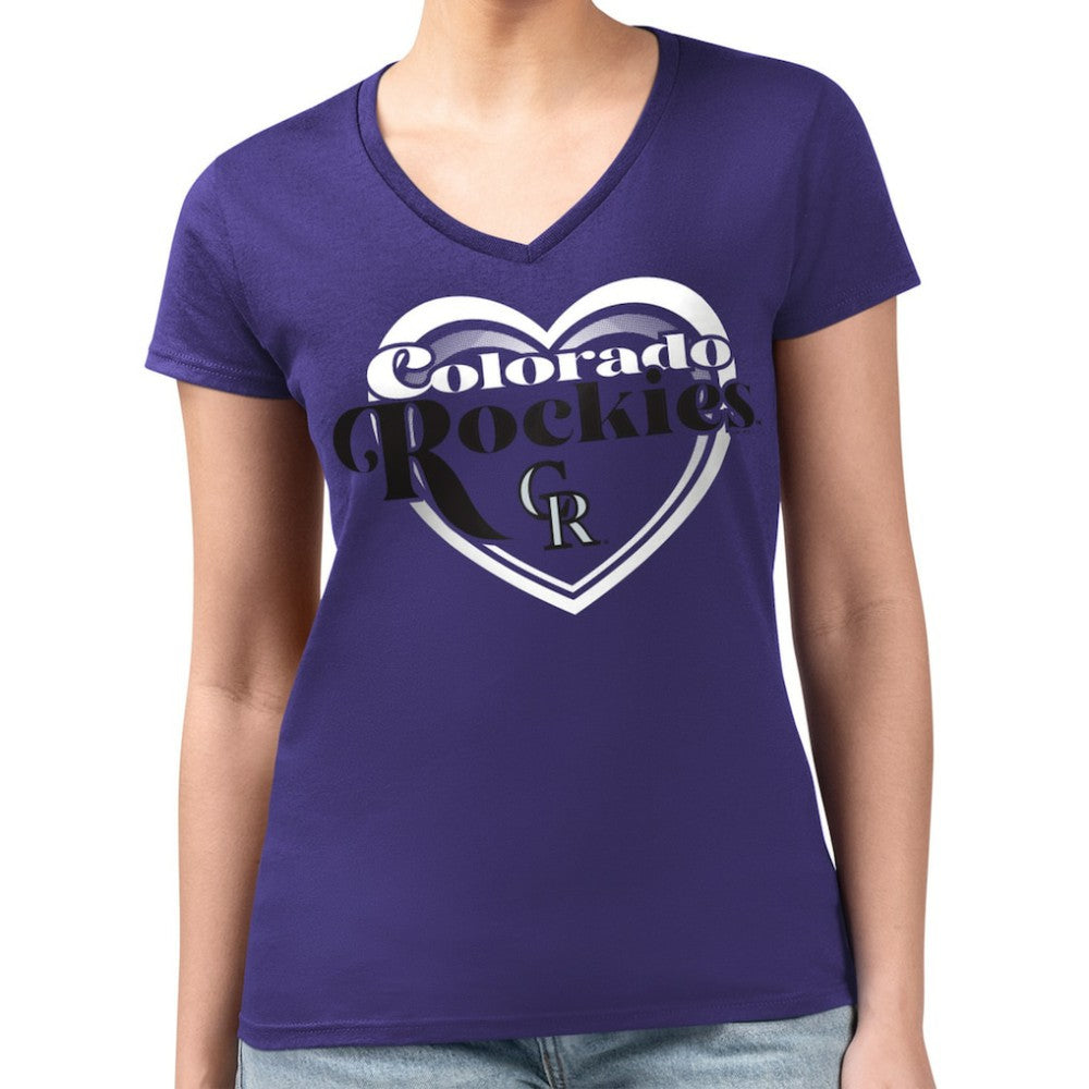 Colorado Rockies G-III 4Her by Carl Banks Women's Super-Slim Fit Lightweight Double Heart V-Neck T-Shirt - MLB