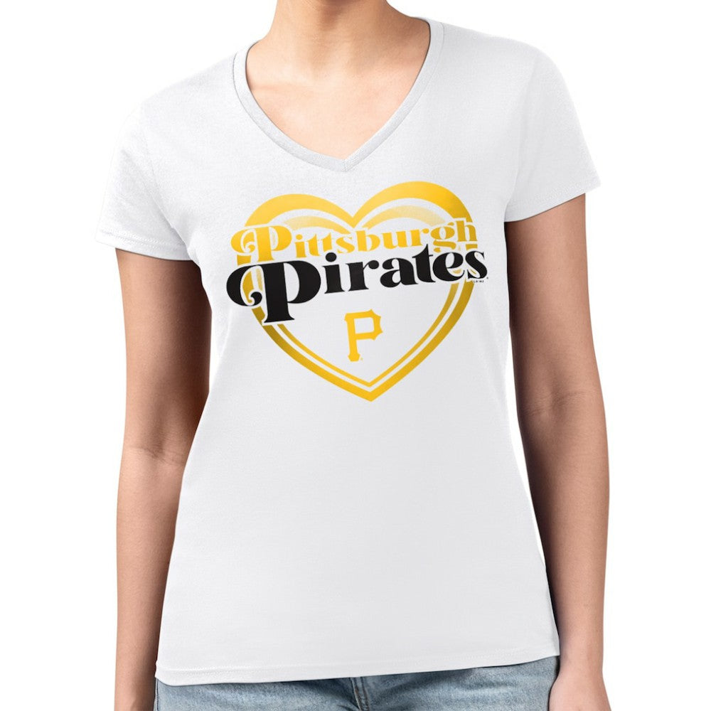 Pittsburgh Pirates G-III 4Her by Carl Banks Women's Super-Slim Fit Lightweight Double Heart V-Neck T-Shirt - MLB