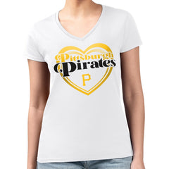 Pittsburgh Pirates G-III 4Her by Carl Banks Women's Super-Slim Fit Lightweight Double Heart V-Neck T-Shirt - MLB