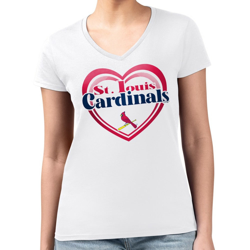 St. Louis Cardinals G-III 4Her by Carl Banks Women's Super-Slim Fit Lightweight Double Heart V-Neck T-Shirt - MLB