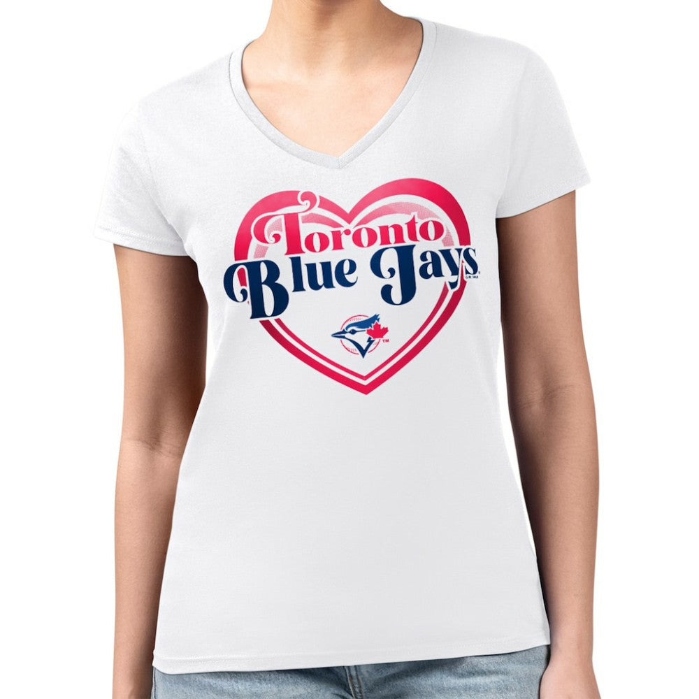 Toronto Blue Jays G-III 4Her by Carl Banks Women's Super-Slim Fit Lightweight Double Heart V-Neck T-Shirt - MLB