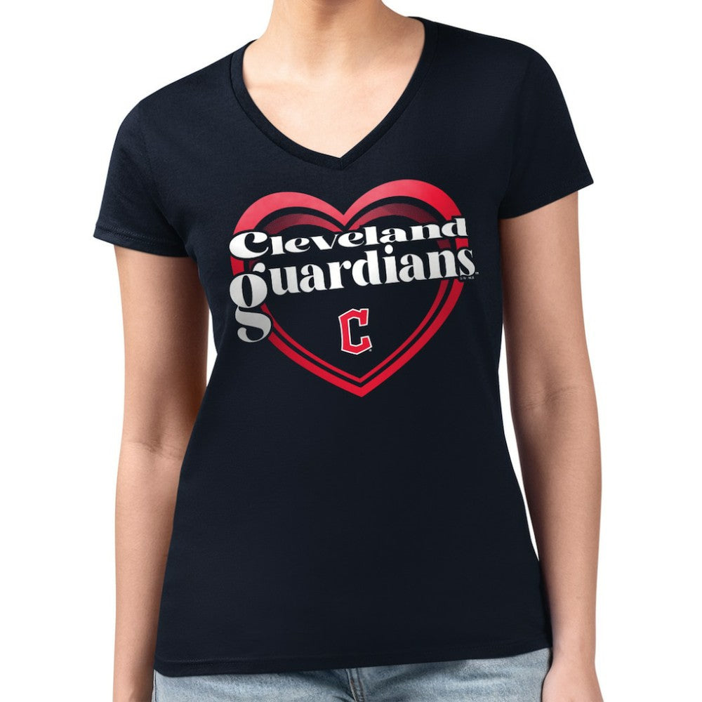 Cleveland Guardians G-III 4Her by Carl Banks Women's Super-Slim Fit Lightweight Double Heart V-Neck T-Shirt - MLB