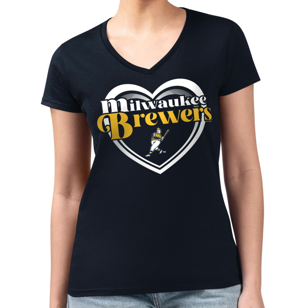 Milwaukee Brewers G-III 4Her by Carl Banks Women's Super-Slim Fit Lightweight Double Heart V-Neck T-Shirt - MLB