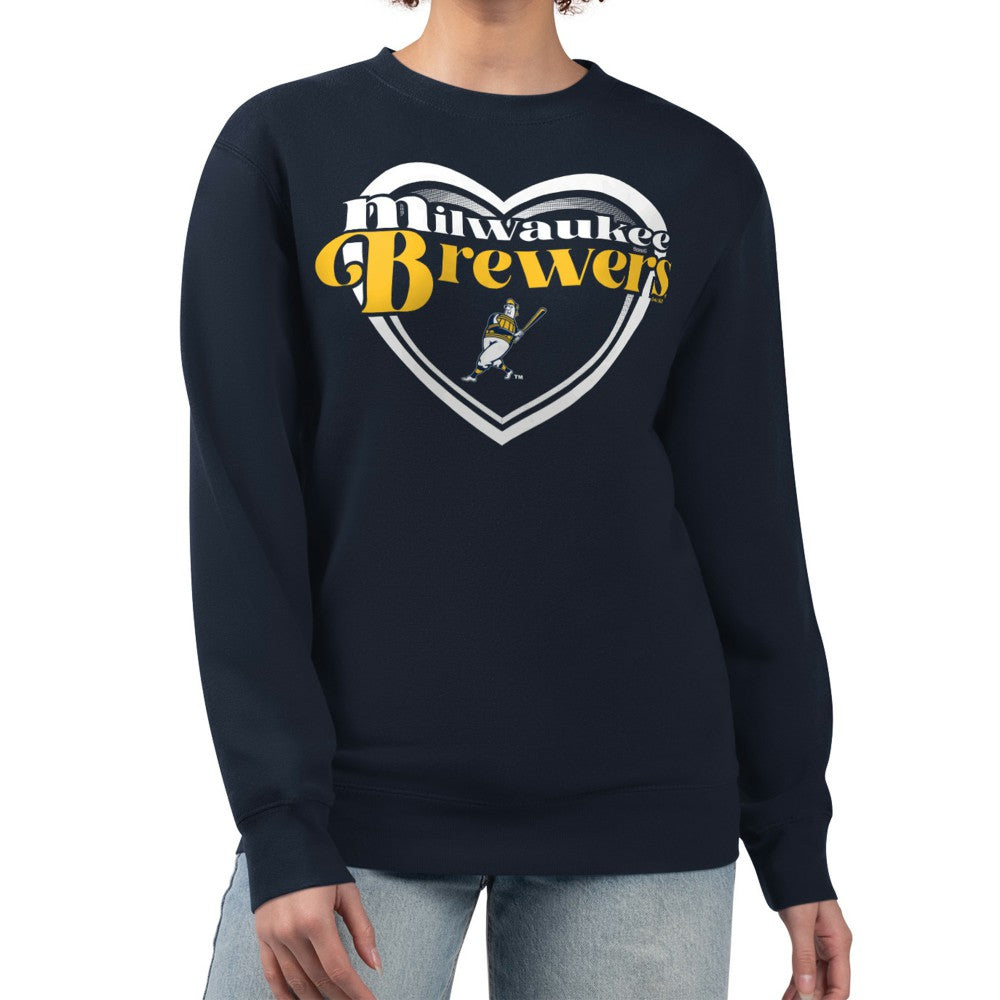 Milwaukee Brewers G-III 4Her by Carl Banks Women's Double Heart Fleece Pullover Sweatshirt - MLB