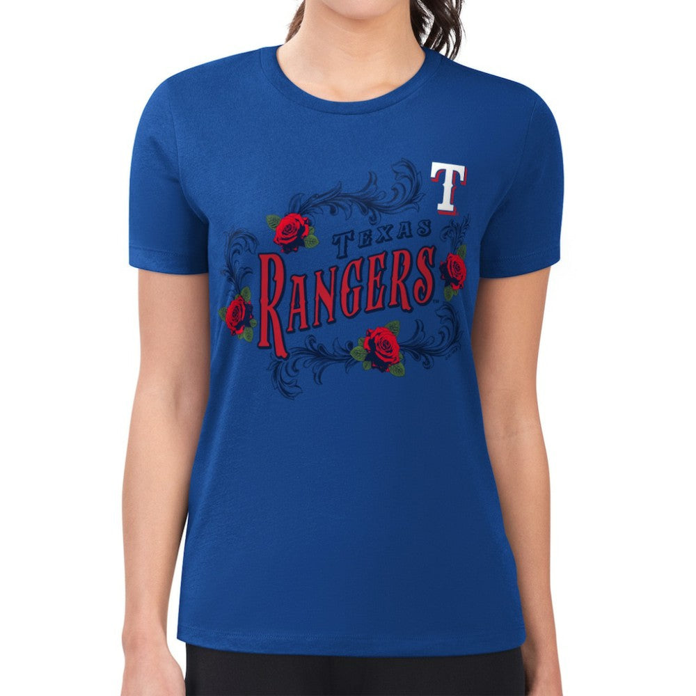 Texas Rangers G-III 4Her by Carl Banks Women's Super-Slim Fit Lightweight Retro Roses T-Shirt - MLB