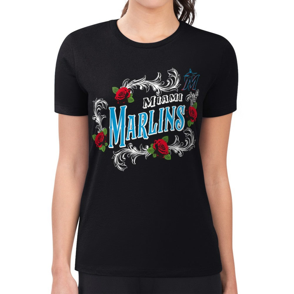 Miami Marlins G-III 4Her by Carl Banks Women's Super-Slim Fit Lightweight Retro Roses T-Shirt - MLB