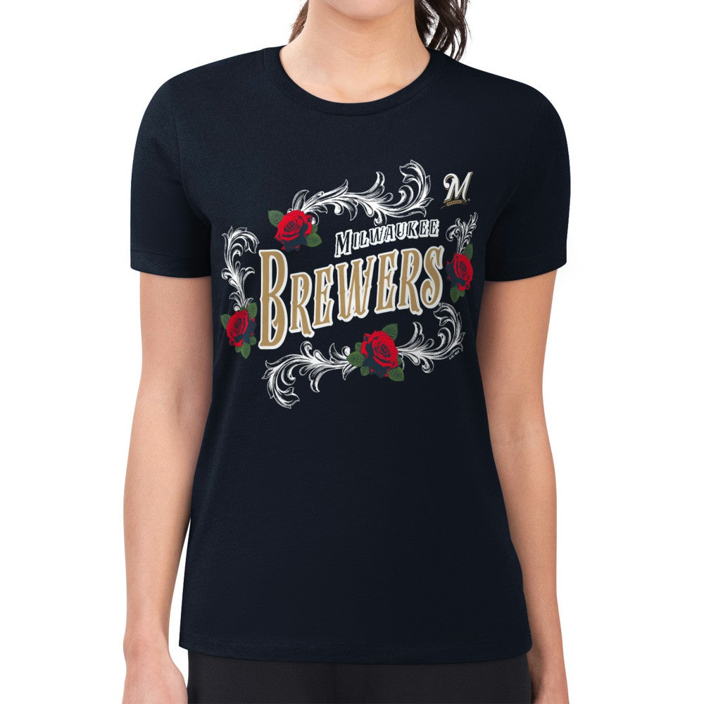 Milwaukee Brewers G-III 4Her by Carl Banks Women's Super-Slim Fit Lightweight Retro Roses T-Shirt - MLB