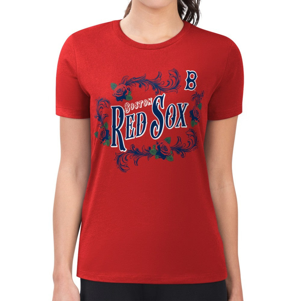 Boston Red Sox G-III 4Her by Carl Banks Women's Super-Slim Fit Lightweight Retro Roses T-Shirt - MLB