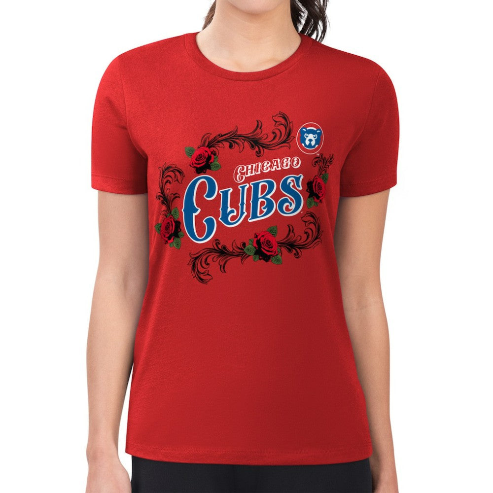 Chicago Cubs G-III 4Her by Carl Banks Women's Super-Slim Fit Lightweight Retro Roses T-Shirt - MLB