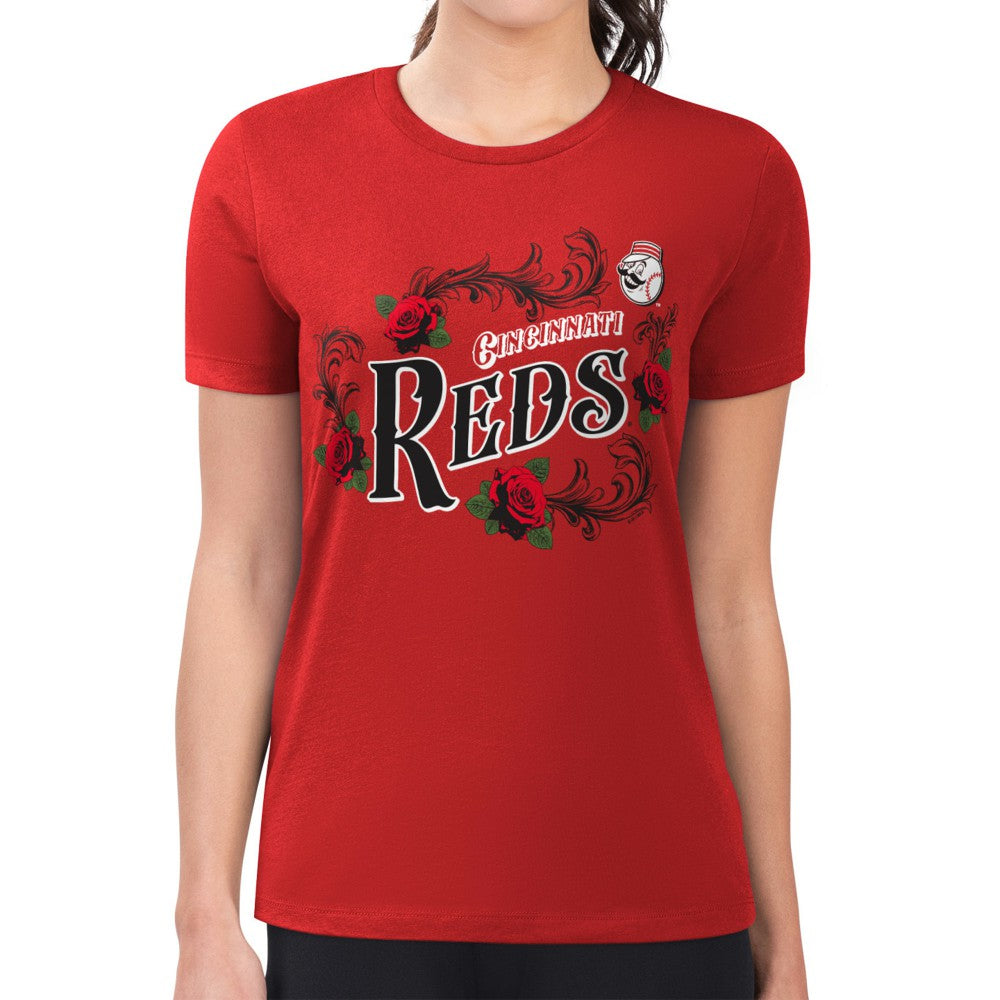 Cincinnati Reds G-III 4Her by Carl Banks Women's Super-Slim Fit Lightweight Retro Roses T-Shirt - MLB