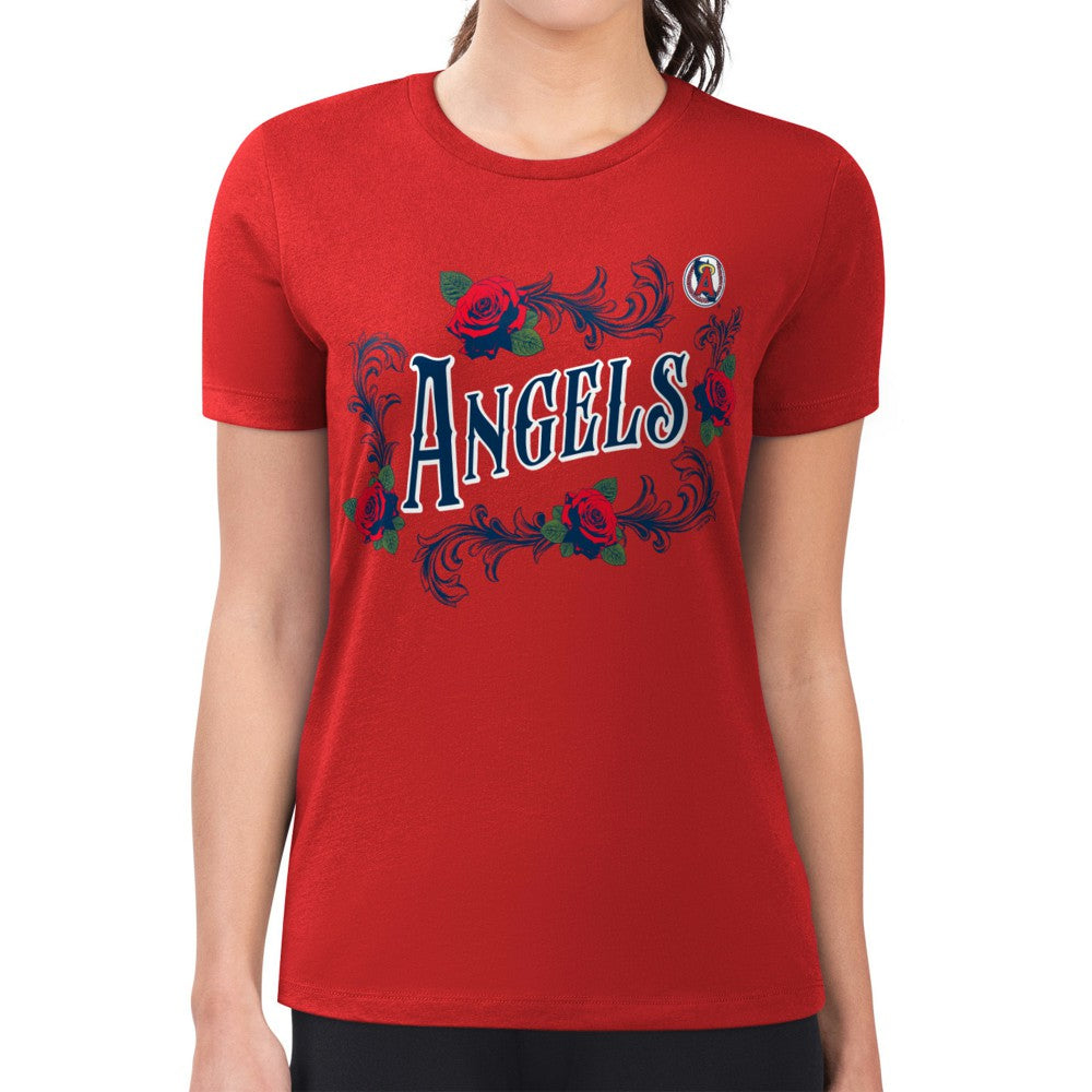 Los Angeles Angels G-III 4Her by Carl Banks Women's Super-Slim Fit Lightweight Retro Roses T-Shirt - MLB