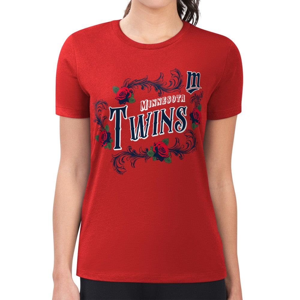 Minnesota Twins G-III 4Her by Carl Banks Women's Super-Slim Fit Lightweight Retro Roses T-Shirt - MLB