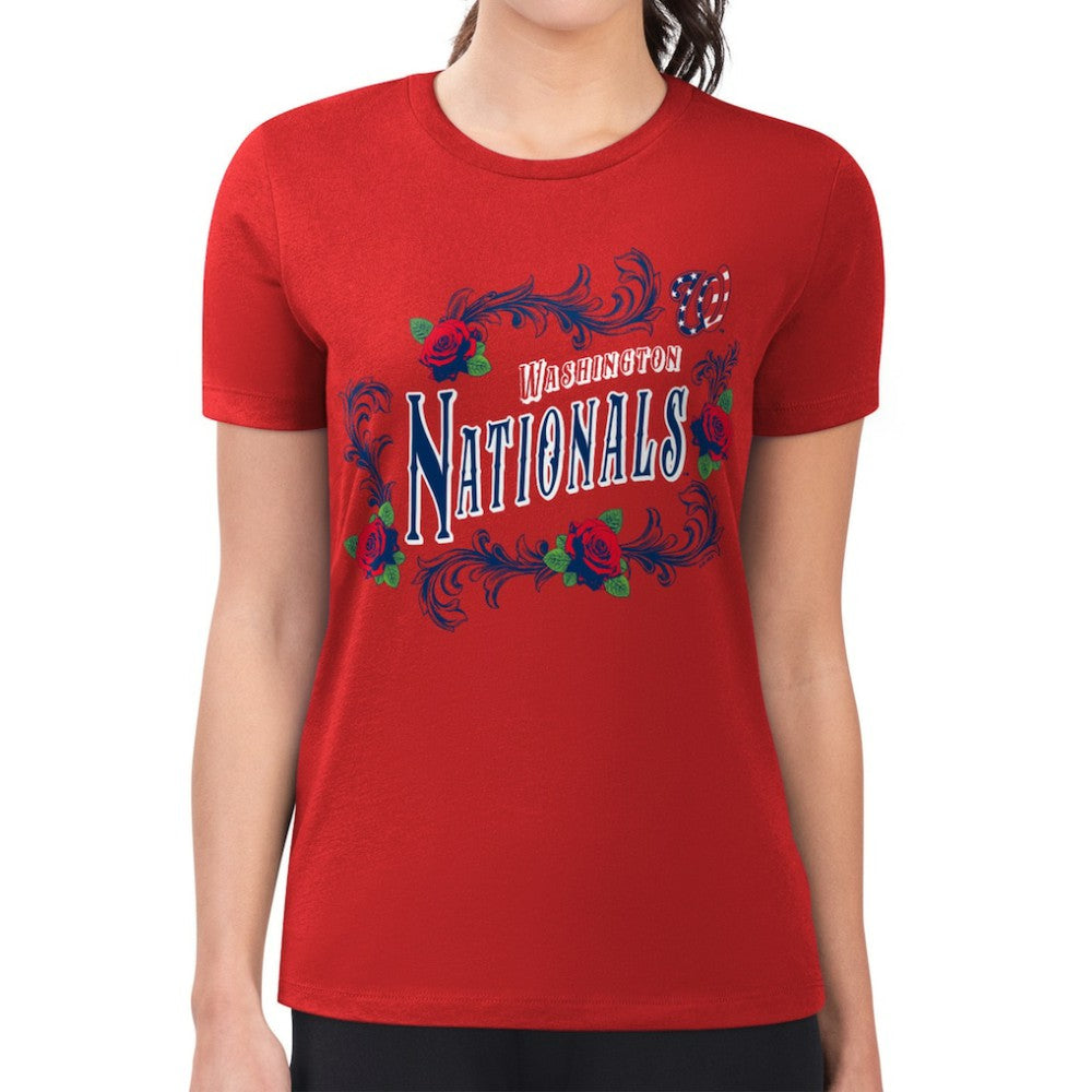 Washington Nationals G-III 4Her by Carl Banks Women's Super-Slim Fit Lightweight Retro Roses T-Shirt - MLB