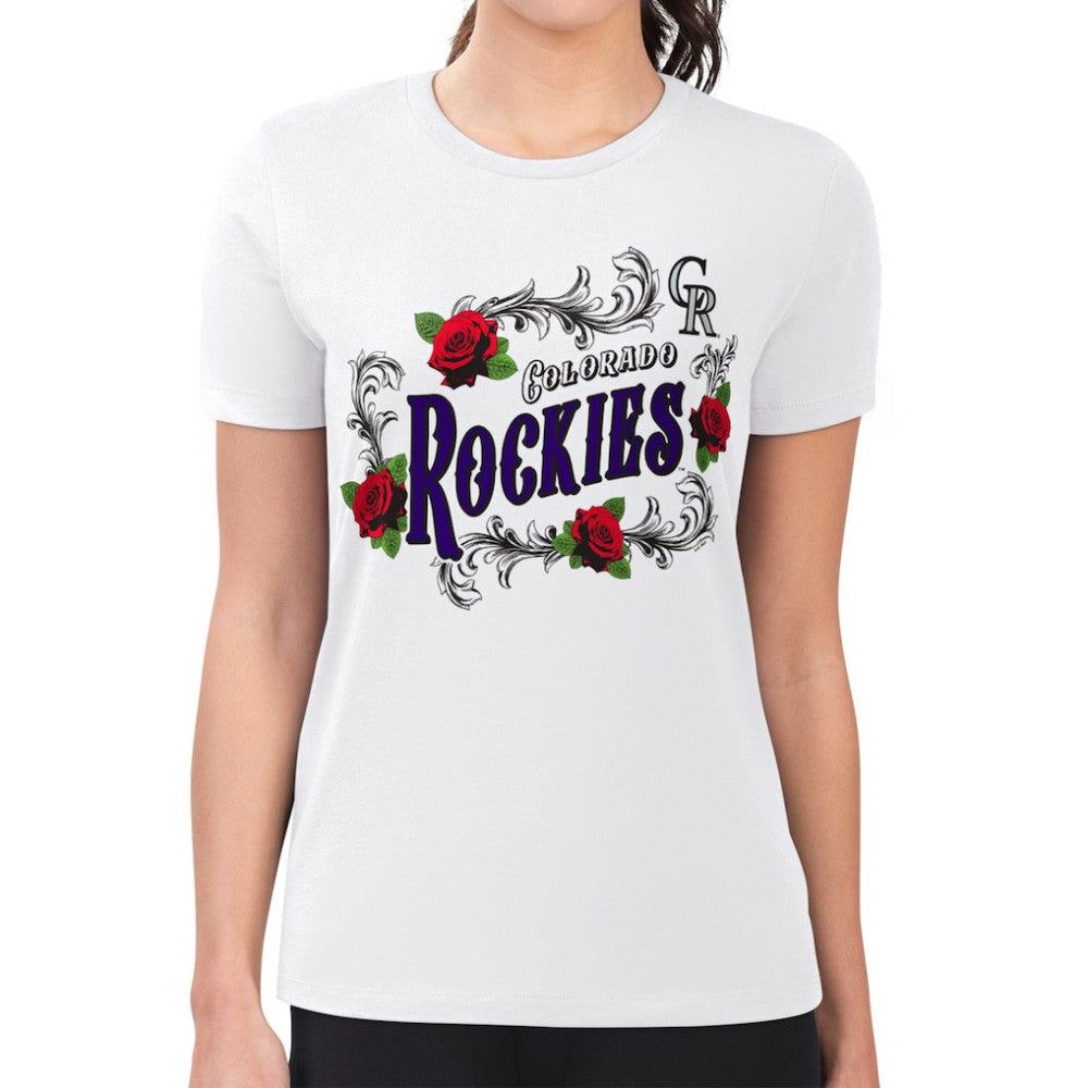 Colorado Rockies G-III 4Her by Carl Banks Women's Super-Slim Fit Lightweight Retro Roses T-Shirt - MLB
