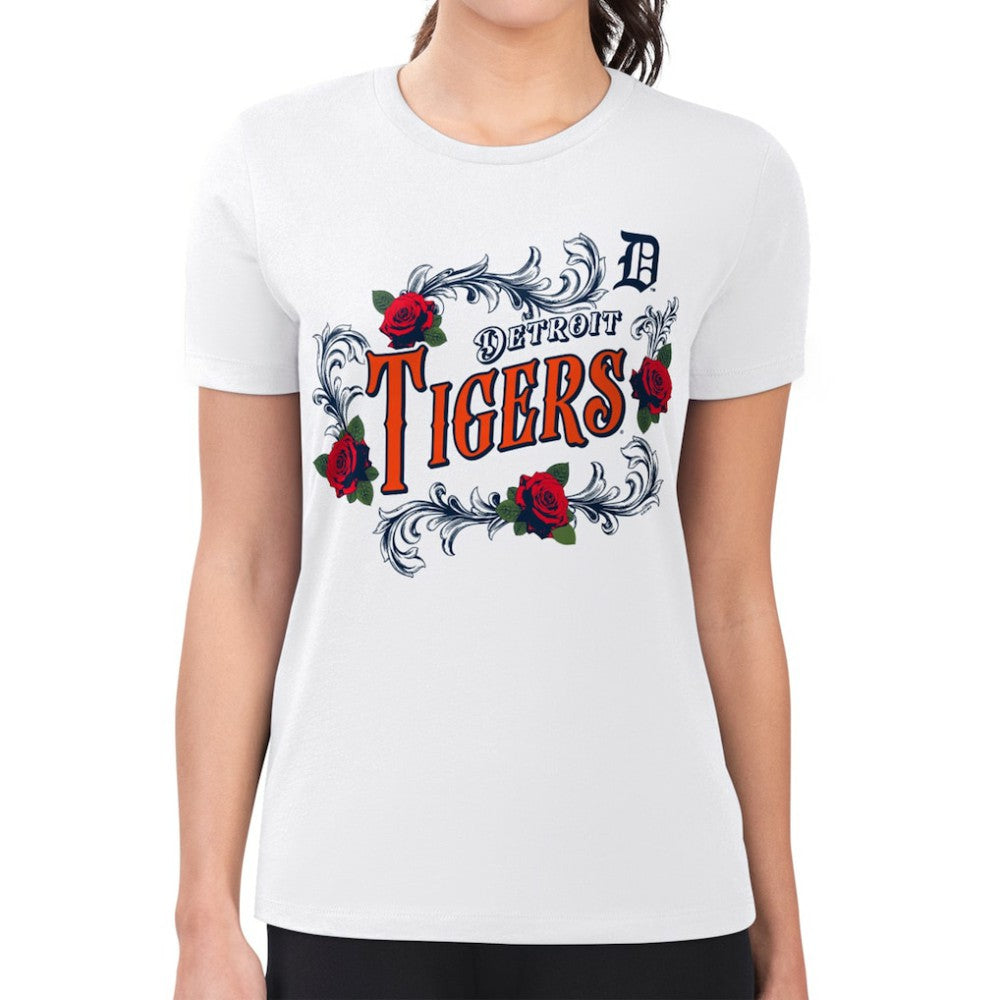 Detroit Tigers G-III 4Her by Carl Banks Women's Super-Slim Fit Lightweight Retro Roses T-Shirt - MLB