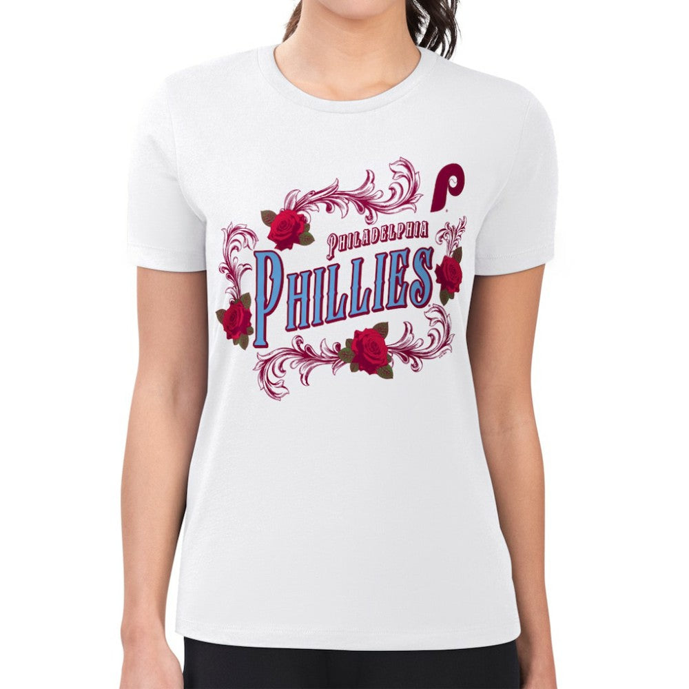 Philadelphia Phillies G-III 4Her by Carl Banks Women's Super-Slim Fit Lightweight Retro Roses T-Shirt - MLB