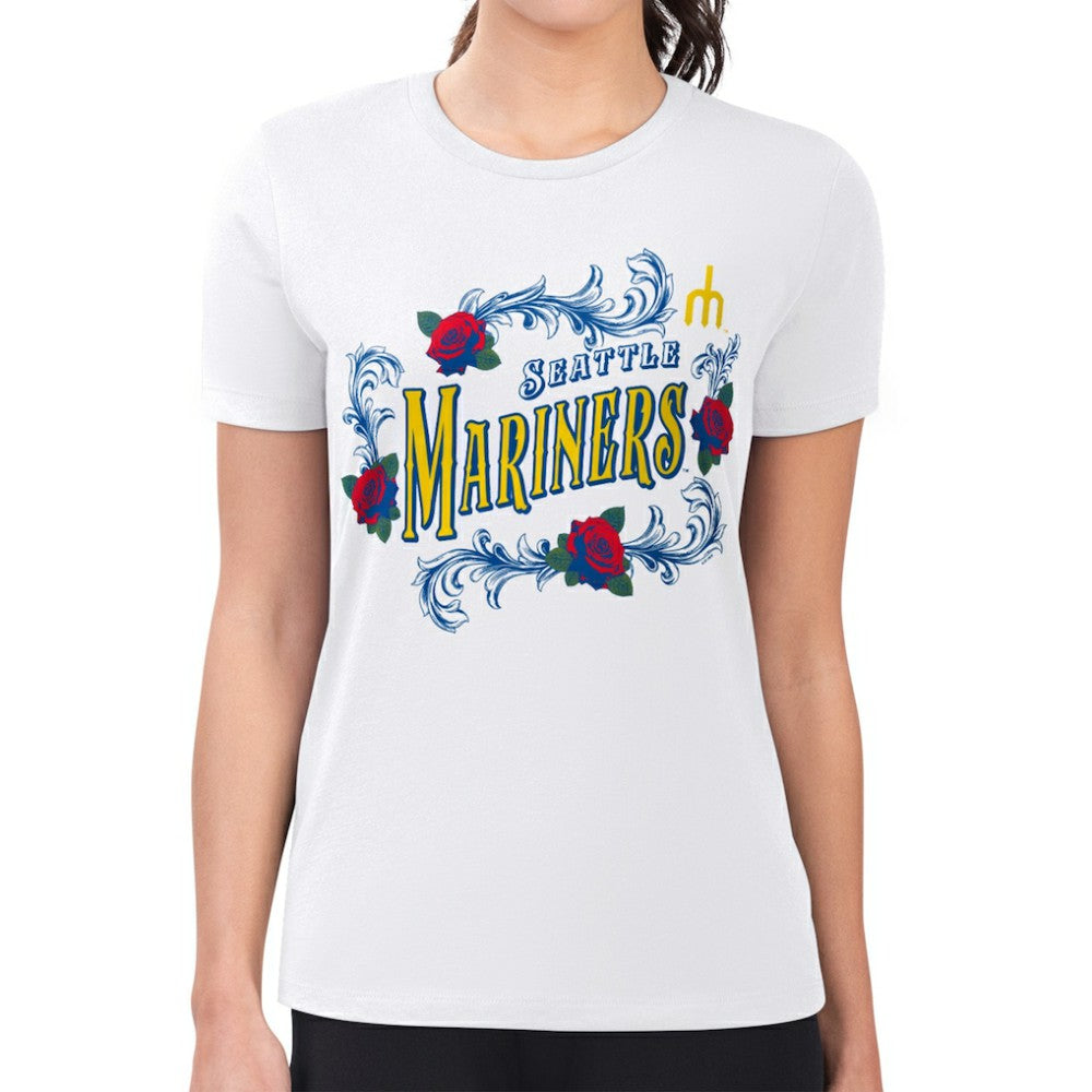 Seattle Mariners G-III 4Her by Carl Banks Women's Super-Slim Fit Lightweight Retro Roses T-Shirt - MLB