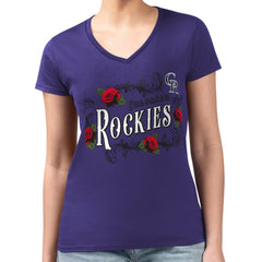 Colorado Rockies G-III 4Her by Carl Banks Women's Super-Slim Fit Lightweight Retro Roses V-Neck T-Shirt - MLB