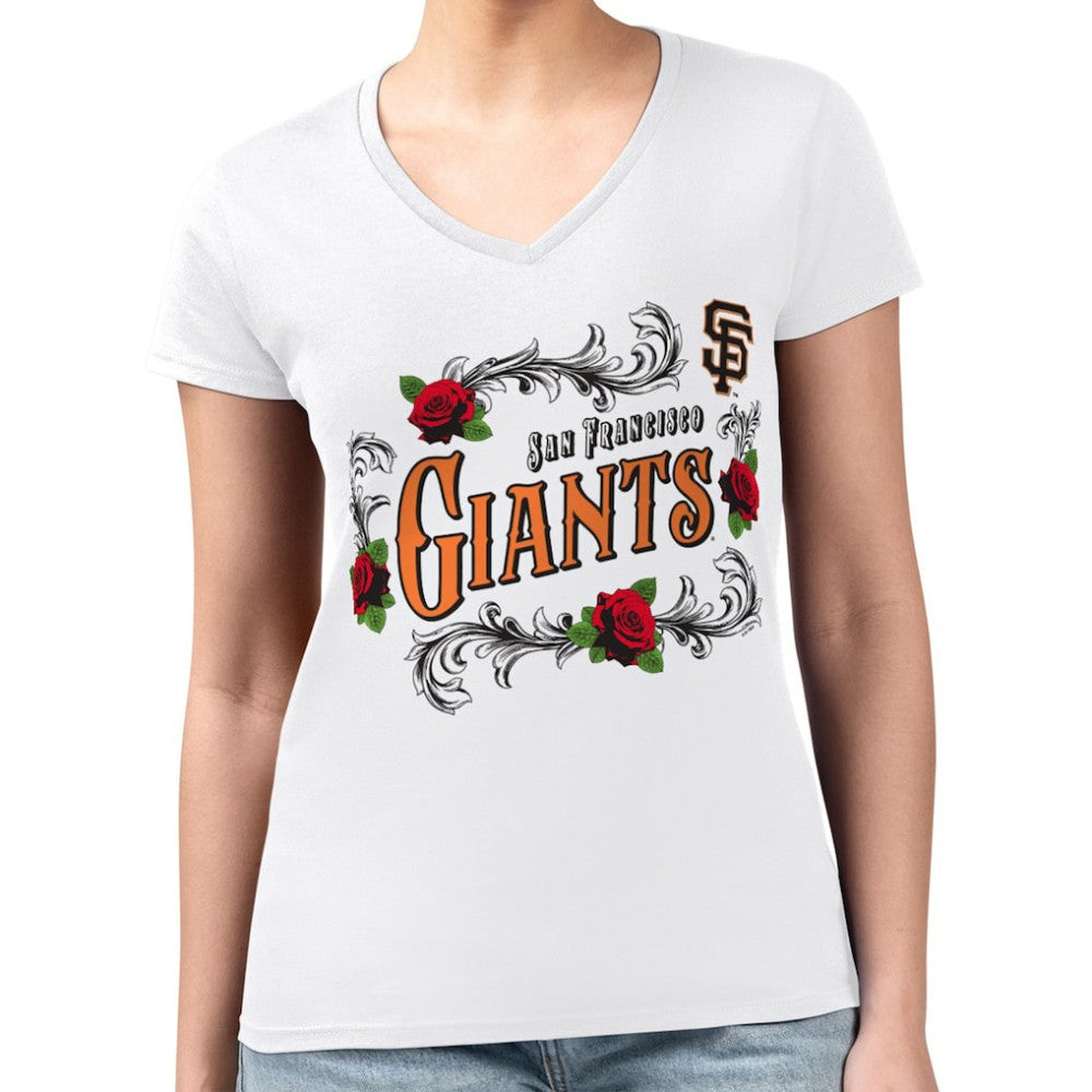 San Francisco Giants G-III 4Her by Carl Banks Women's Super-Slim Fit Lightweight Retro Roses V-Neck T-Shirt - MLB