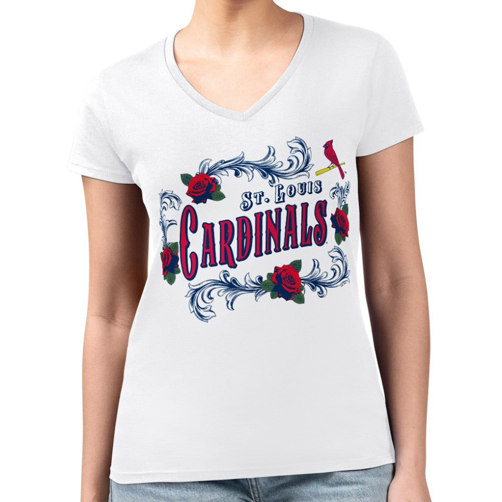 St. Louis Cardinals G-III 4Her by Carl Banks Women's Super-Slim Fit Lightweight Retro Roses V-Neck T-Shirt - MLB