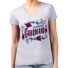 Cleveland Guardians G-III 4Her by Carl Banks Women's Super-Slim Fit Lightweight Retro Roses V-Neck T-Shirt - MLB
