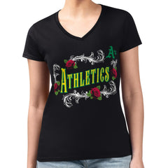 Athletics G-III 4Her by Carl Banks Women's Super-Slim Fit Lightweight Retro Roses V-Neck T-Shirt - MLB