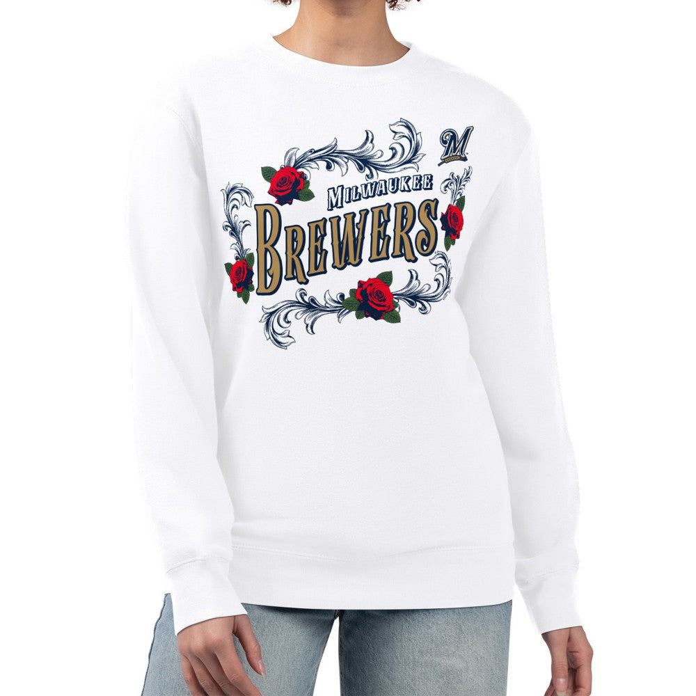 Milwaukee Brewers G-III 4Her by Carl Banks Women's Retro Roses Fleece Pullover Sweatshirt - MLB